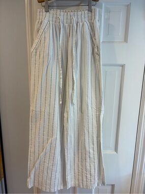 Sienna Sky Cream Wide-Leg Striped Drawstring Pants